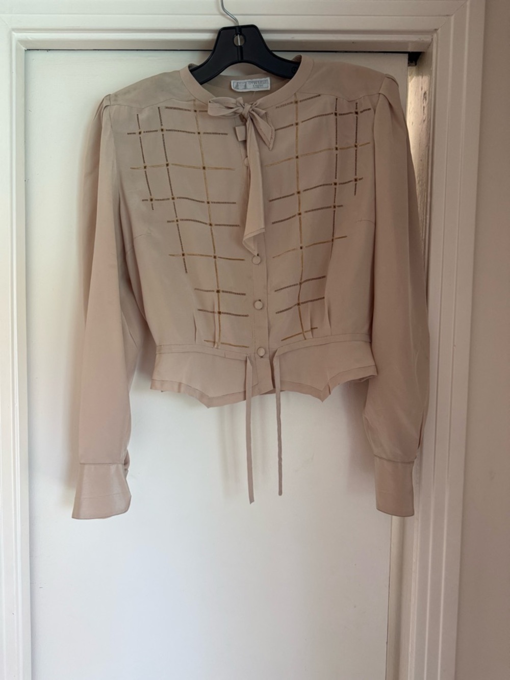 Vintage EMMANUEL KHAN Cream Tie-Neck Cropped BLOUSE